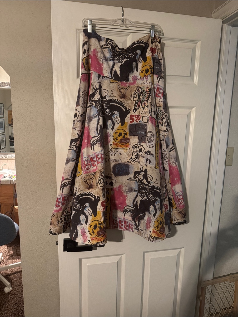 Double D Ranch Graffiti Circle Skirt in Pink, Yellow, Black & Beige